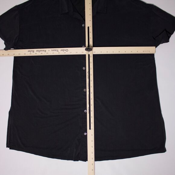 Eileen Fisher Black Cupro Vegan Silk Collar Button Blouse Boxy Top Shirt M - Picture 6 of 8